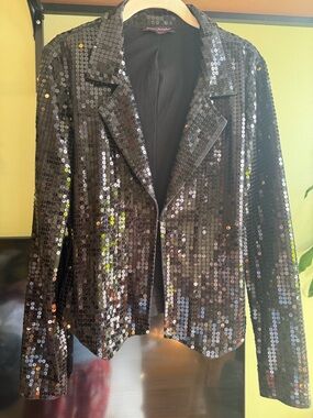 Sequin Blazer Jacket - Black -  Betsy Johnson